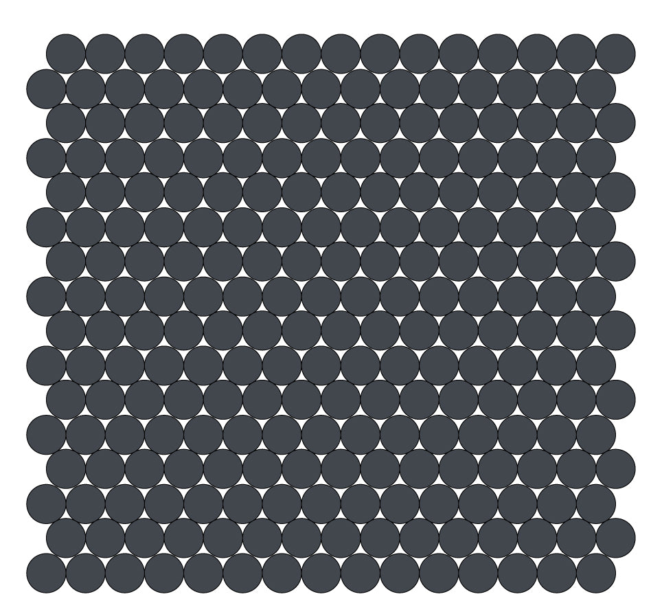A grid of round unglazed porcelain tiles in black.