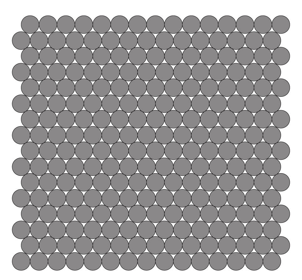 A grid of round unglazed porcelain tiles in dark grey