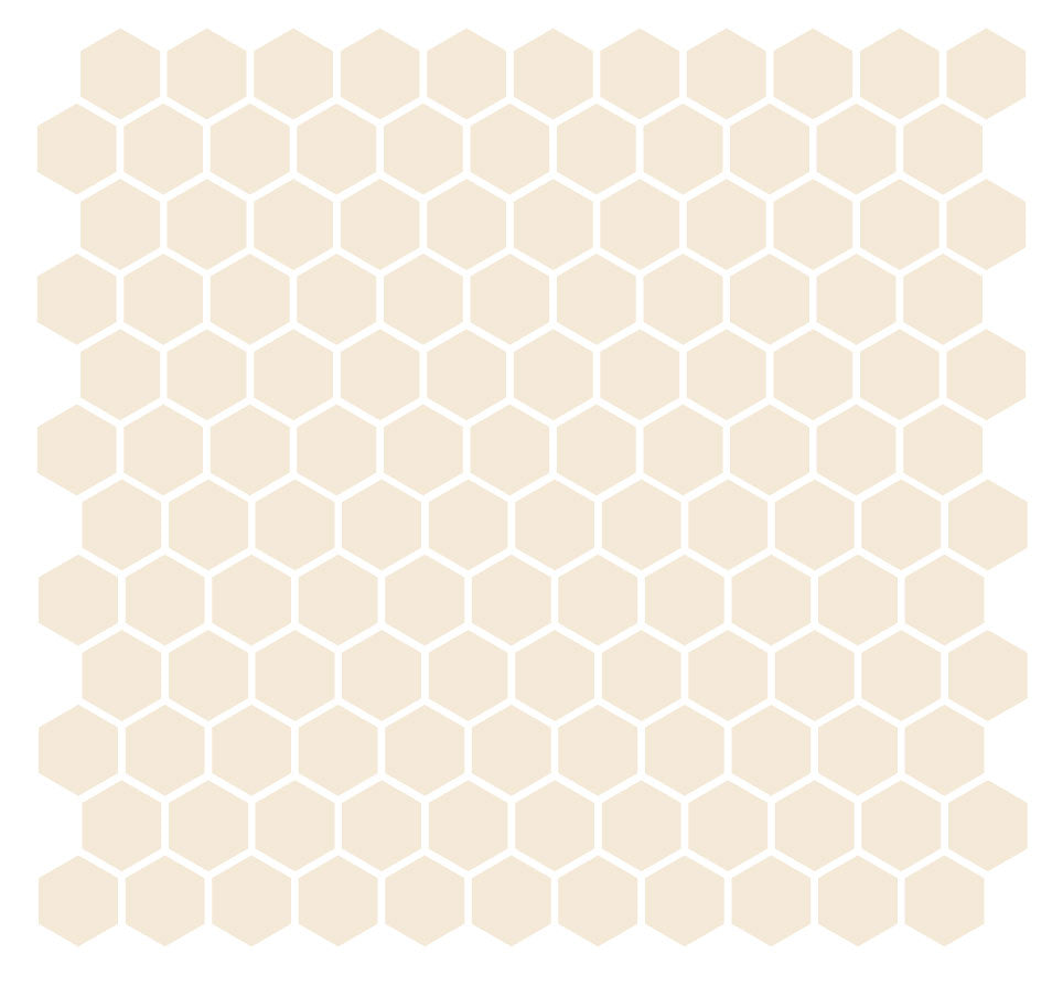 A grid of hexagonal unglazed porcelain floor tiles in a cream color, arranged in a pattern.