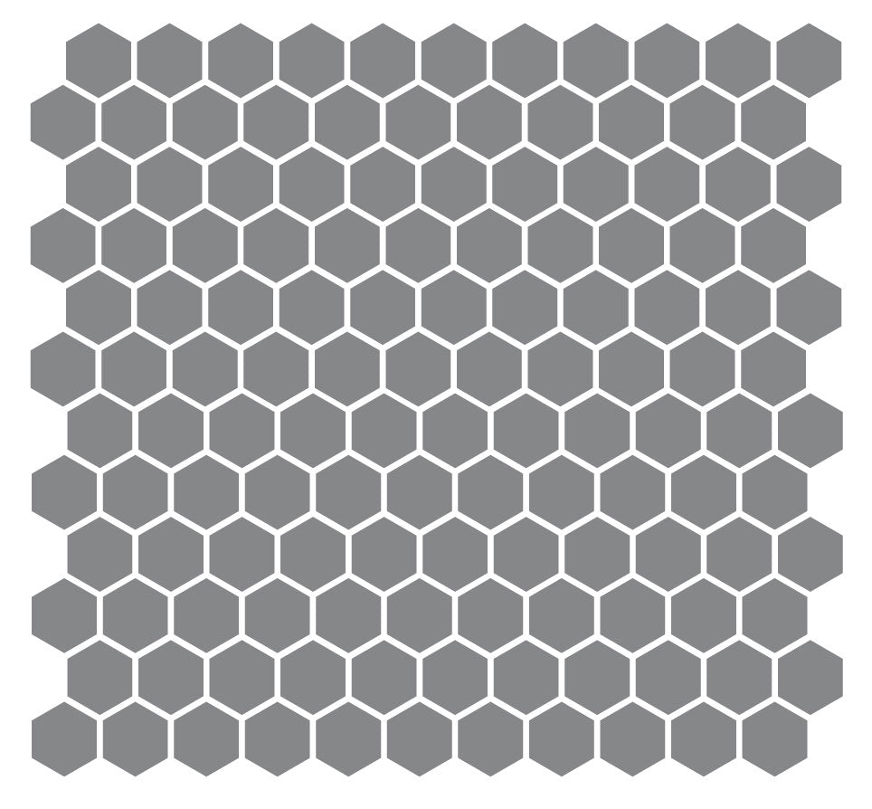 A grid of hexagonal unglazed porcelain floor tiles in a Dark Grey color, arranged in a pattern.