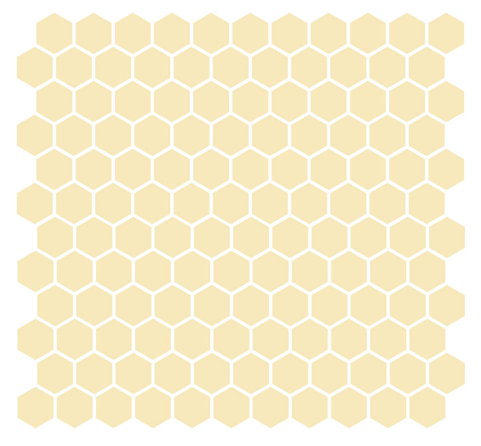 A grid of hexagonal unglazed porcelain floor tiles in a light yellow color, arranged in a pattern.