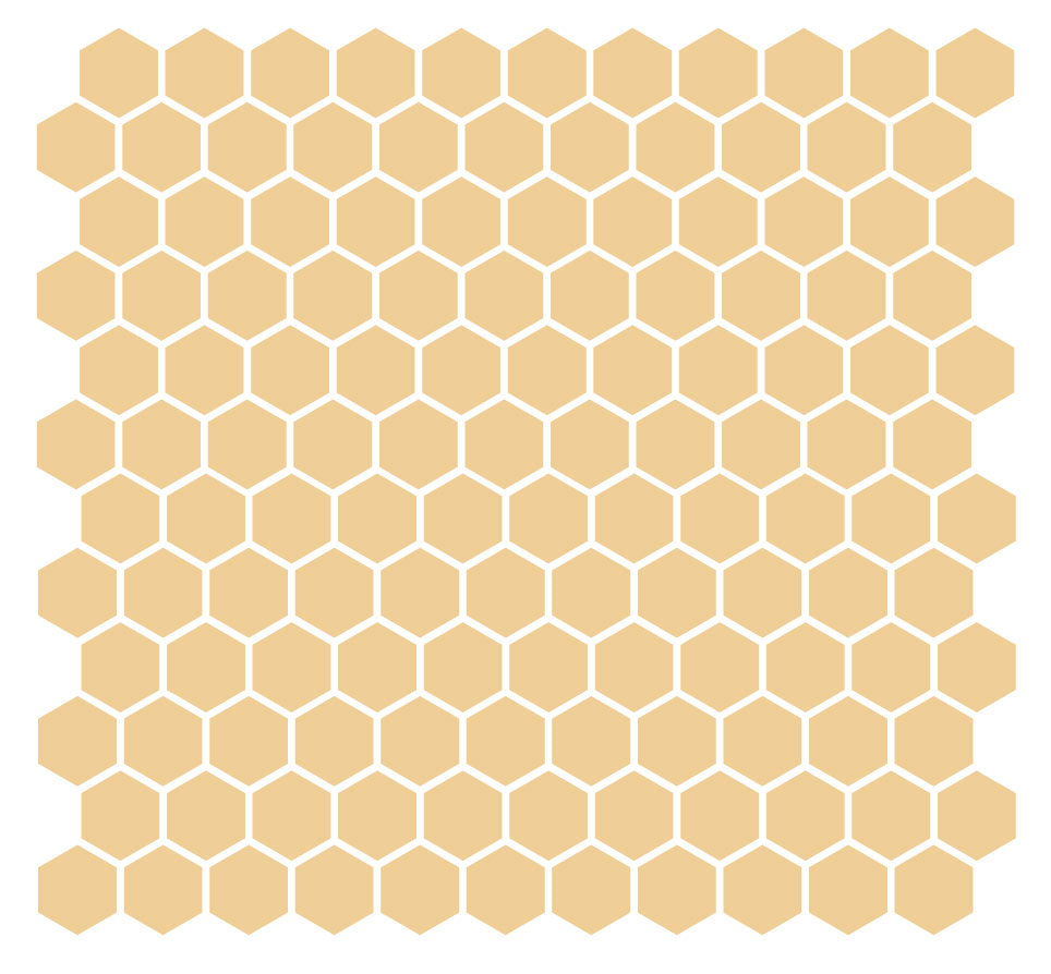 A grid of hexagonal unglazed porcelain floor tiles in a peach color, arranged in a pattern.