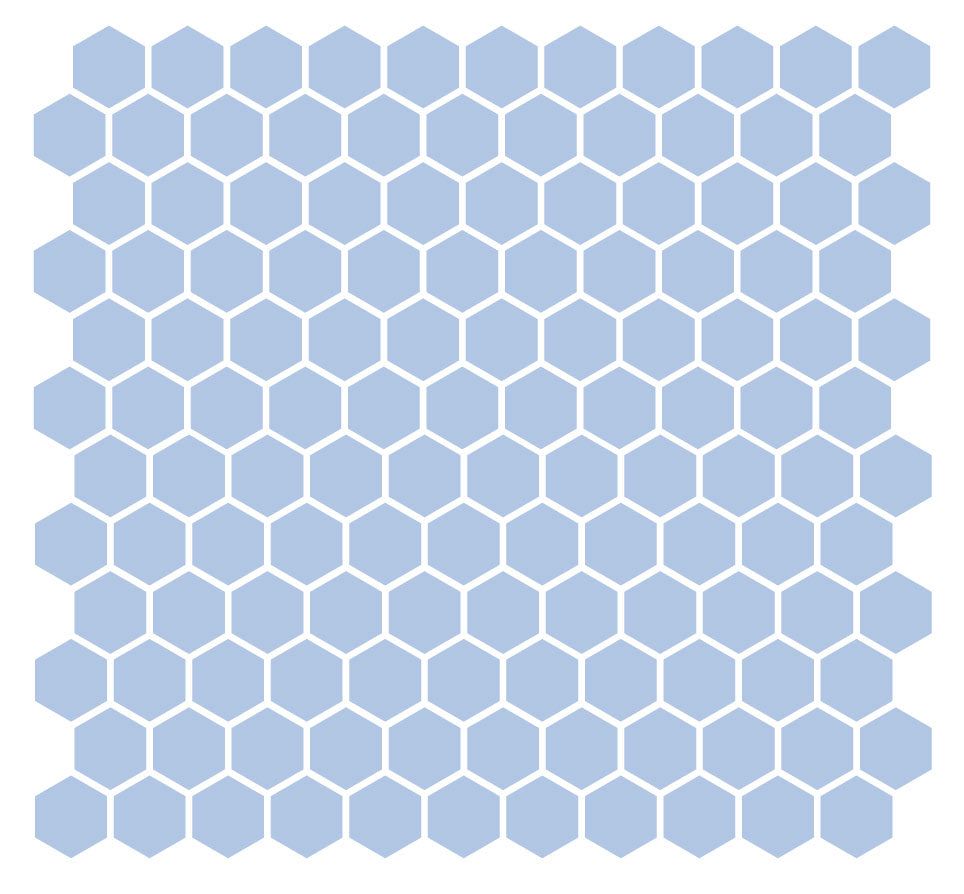 A grid of hexagonal unglazed porcelain floor tiles in a turquoise color, arranged in a pattern.
