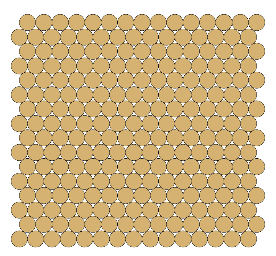 A grid of round unglazed porcelain tiles in Gold