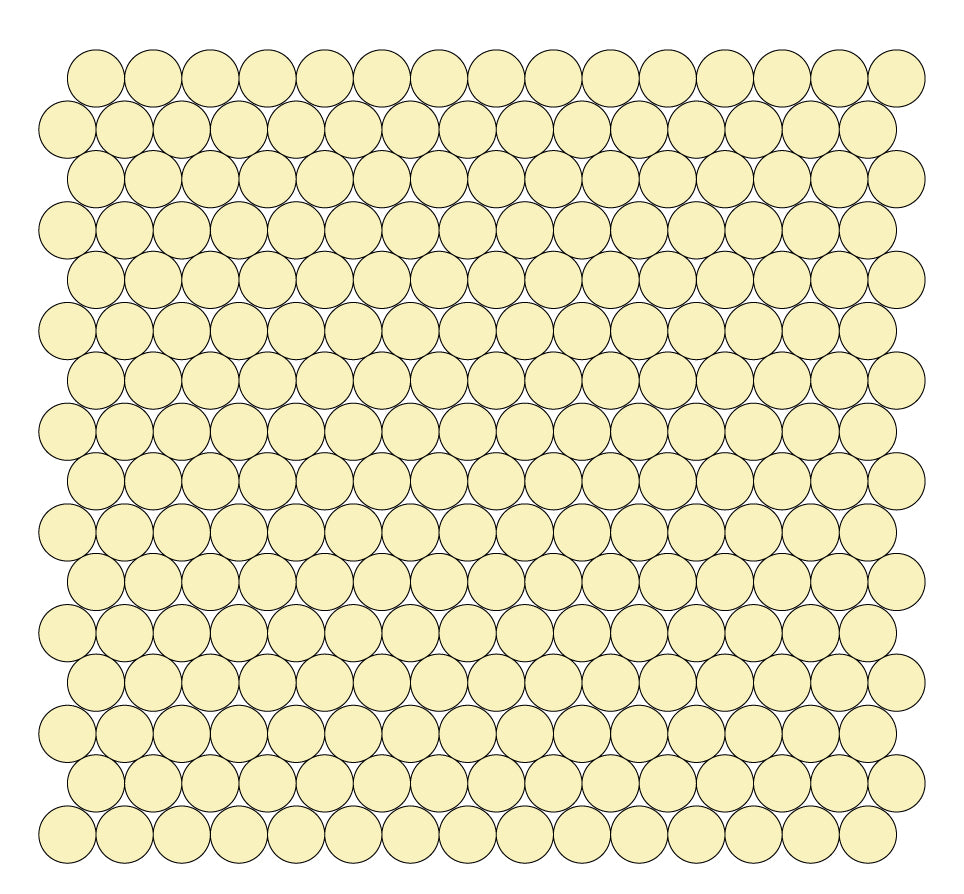 A grid of round unglazed porcelain tiles in lemon yellow