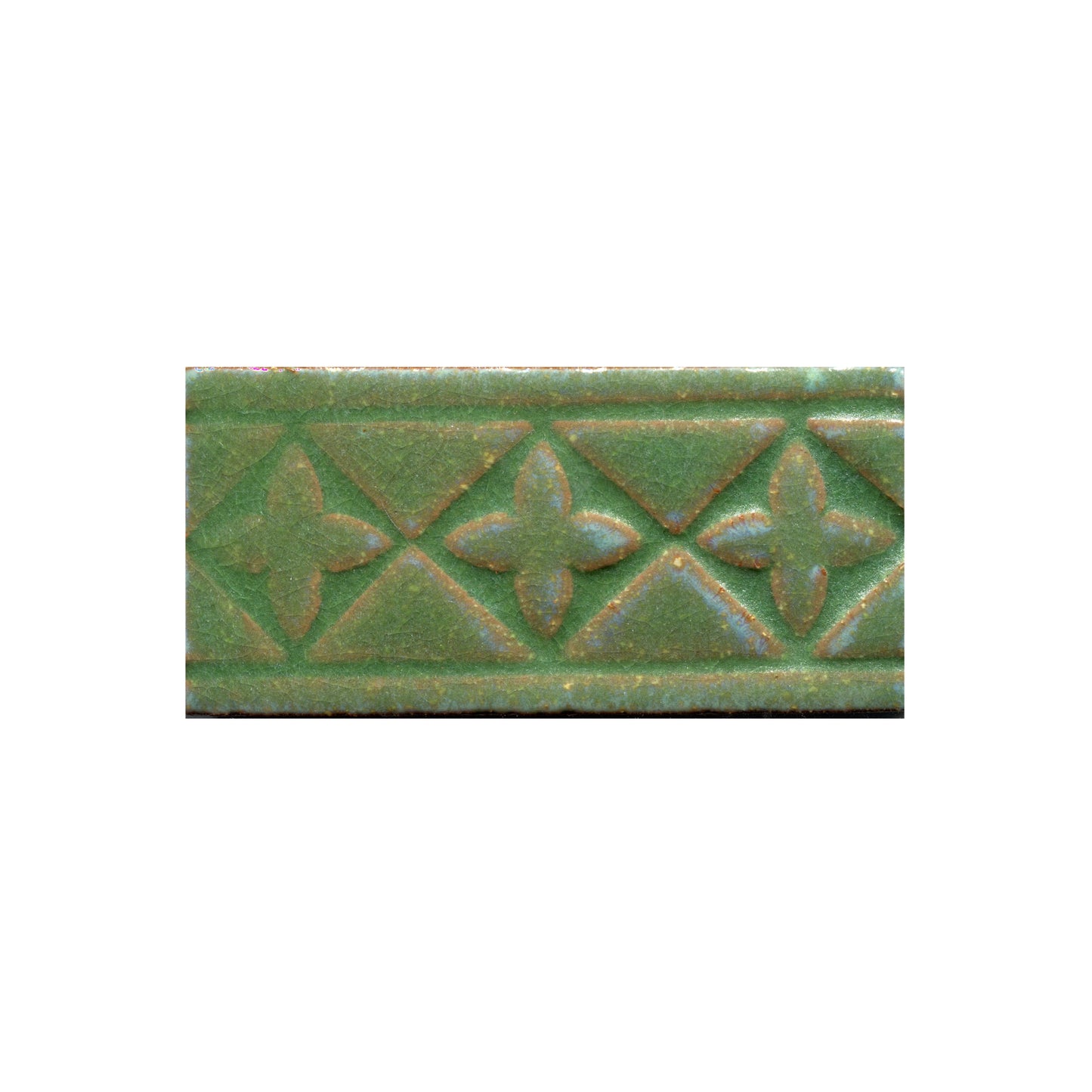 A green ceramic tile with a medieval floral border pattern.