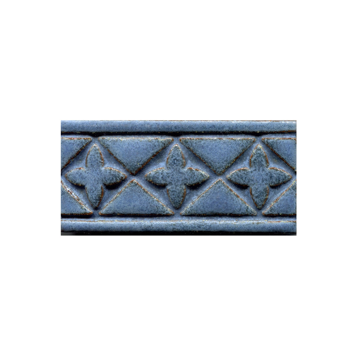 A blue ceramic tile with a medieval floral border pattern.