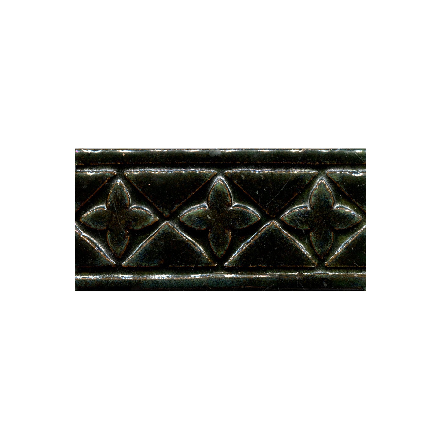 A Jade moos dark green ceramic tile with a medieval floral border pattern.