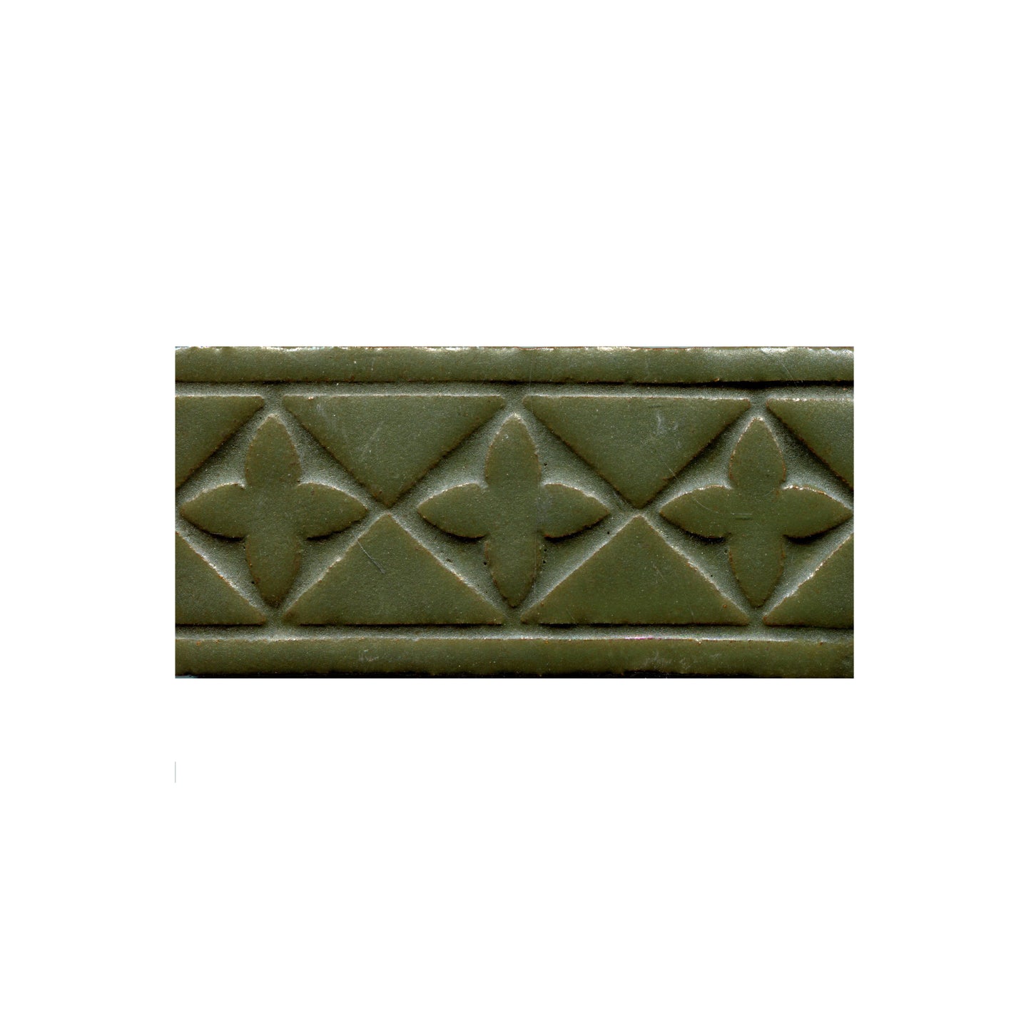 A green floral-patterned molding or trim piece.