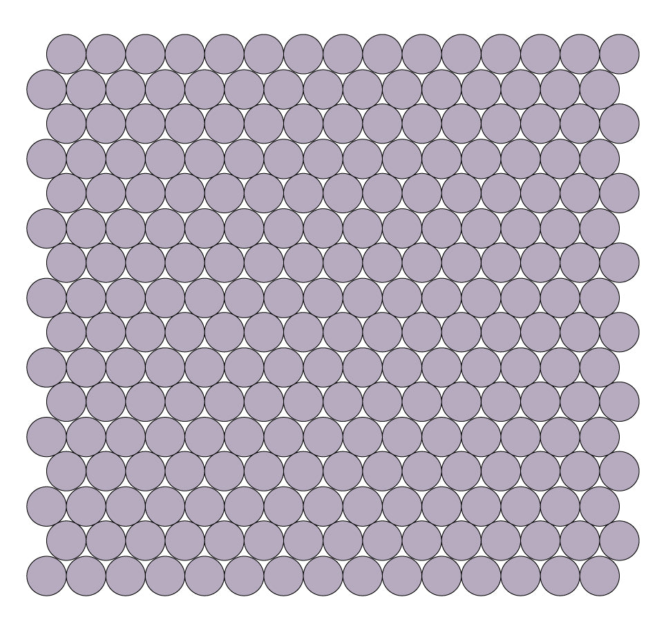 A grid of round unglazed porcelain tiles in Orchid