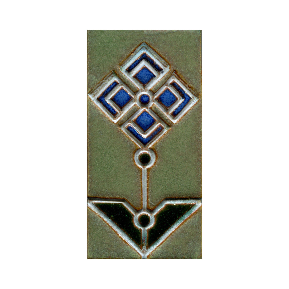 Decorative tile with geometric pattern on a green background