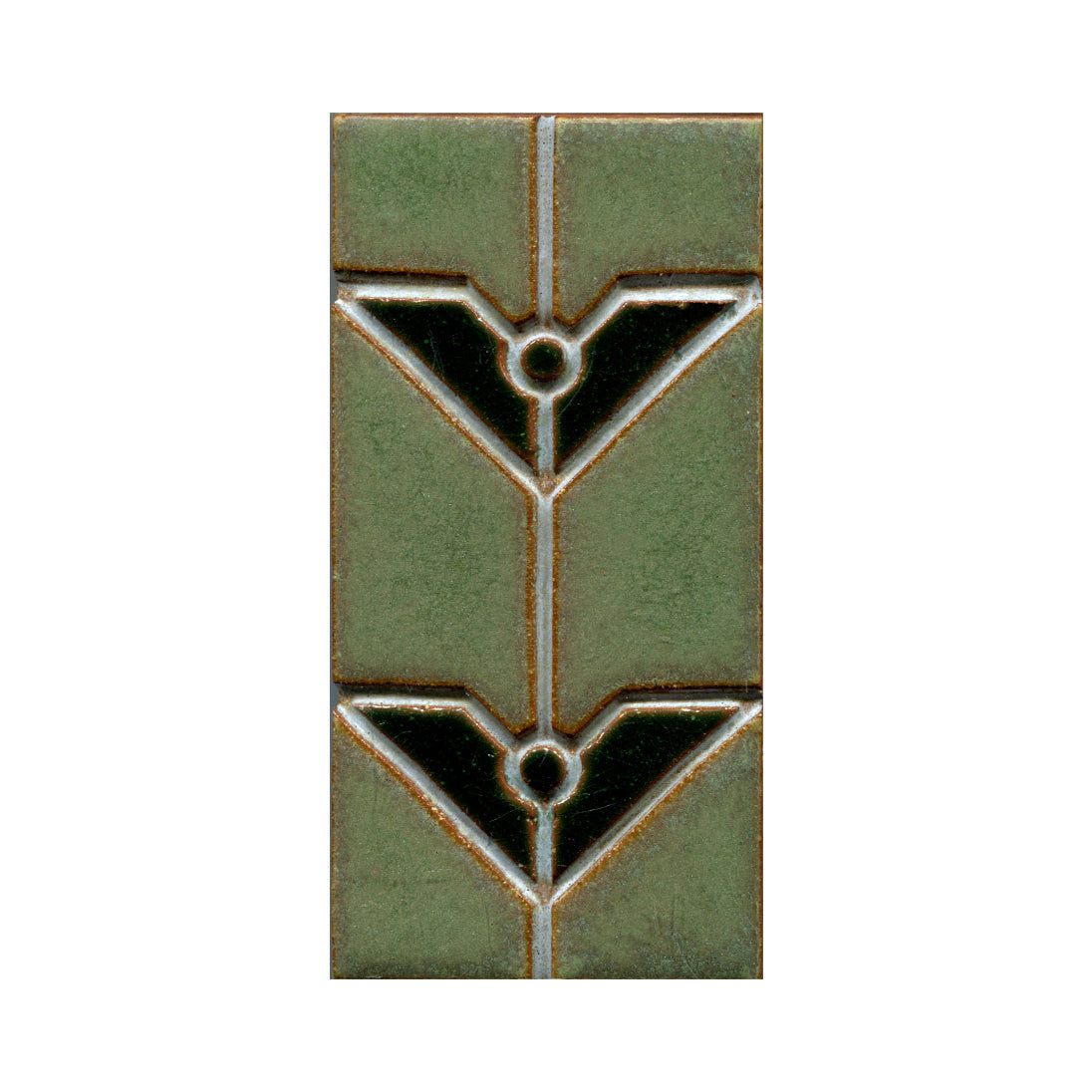 Decorative rectangular tile with geometric design.