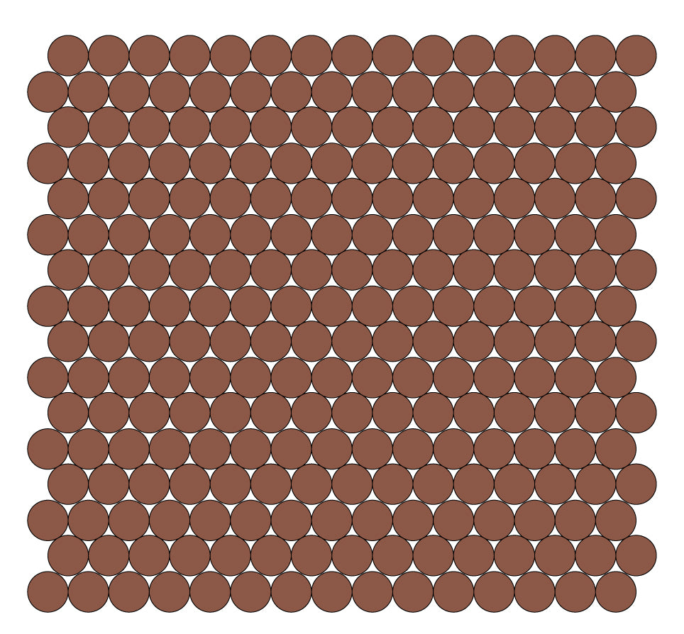 A grid of round unglazed porcelain tiles in Red