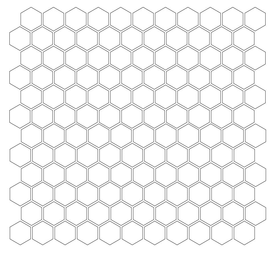 A grid of hexagonal unglazed porcelain floor tiles in a white color, arranged in a pattern.