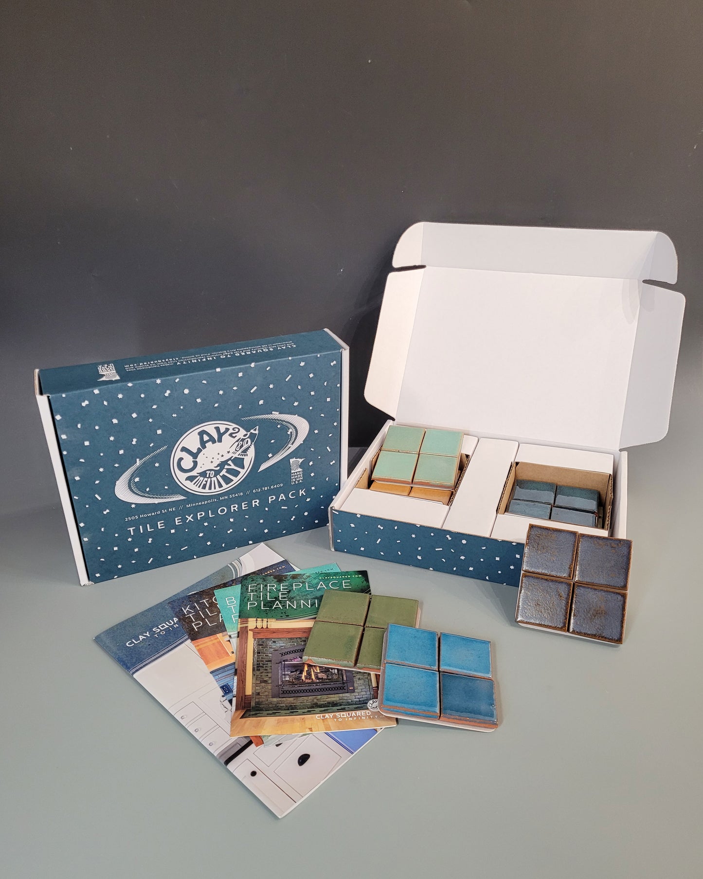 Sample box with colors and catalogs you would get when ordering samples