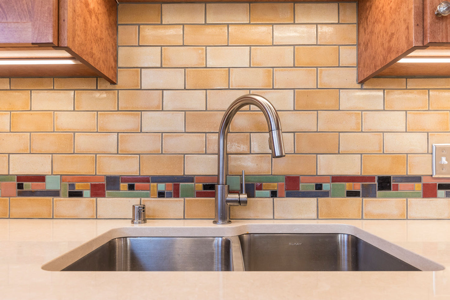 Mississippi-kitchen-backsplash border with subway tile in Coffee Cake