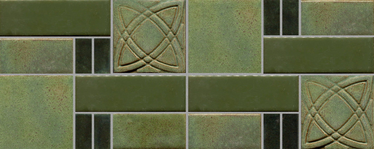 Aquilla pattern in greens with Celtic art tile