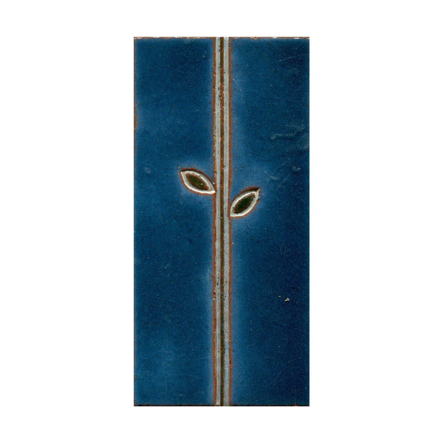 A rectangular ceramic tile with a hand-painted Art Nouveau floral design, featuring three roses in pink and green on a blue background.