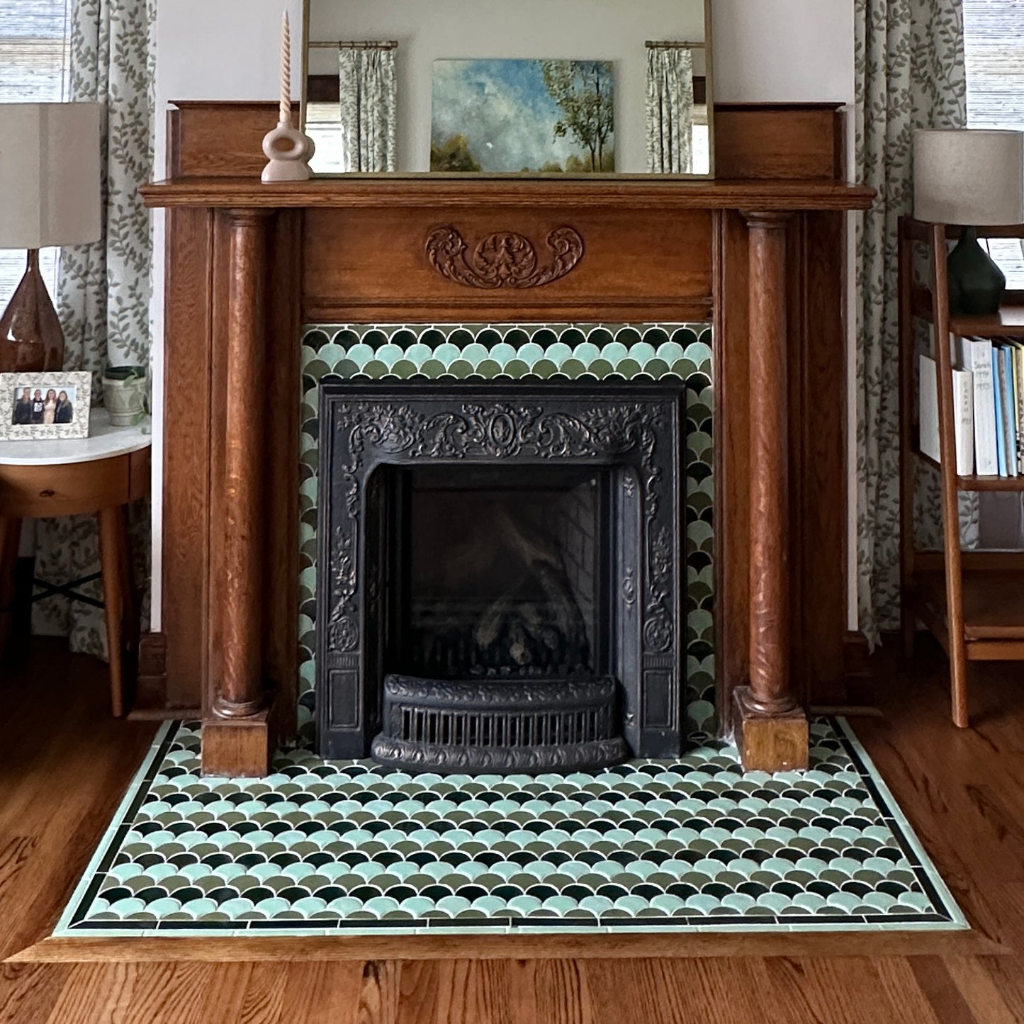 Striped Peacock Fireplace Drawing