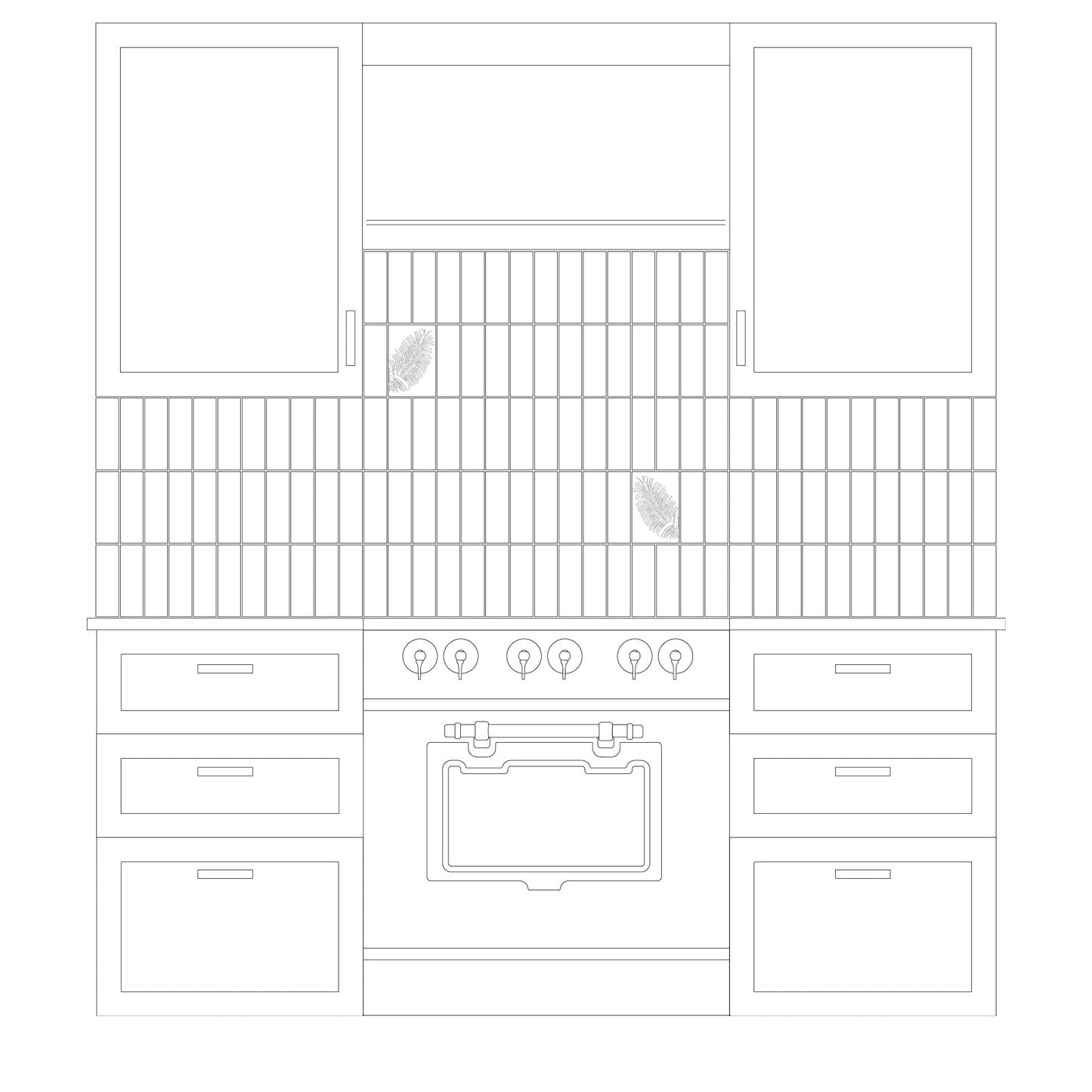 Mid-Century Modern Stacked Kitchen Drawing