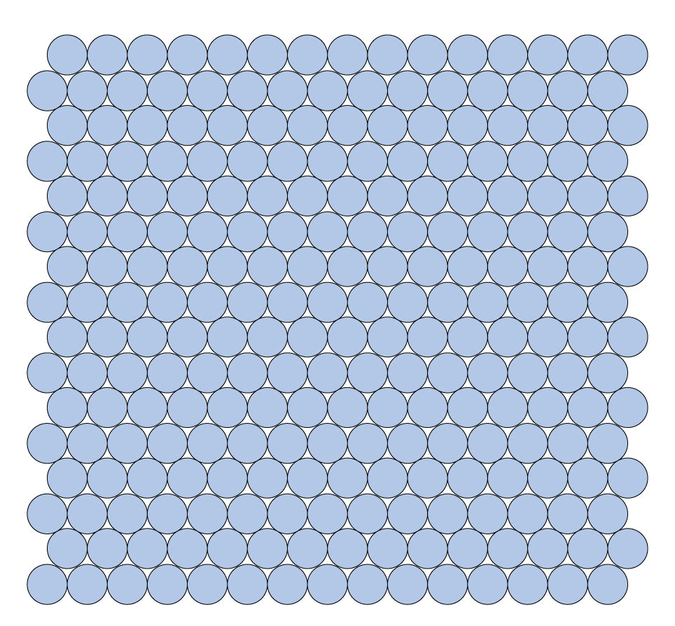 A grid of round unglazed porcelain tiles in turquoise