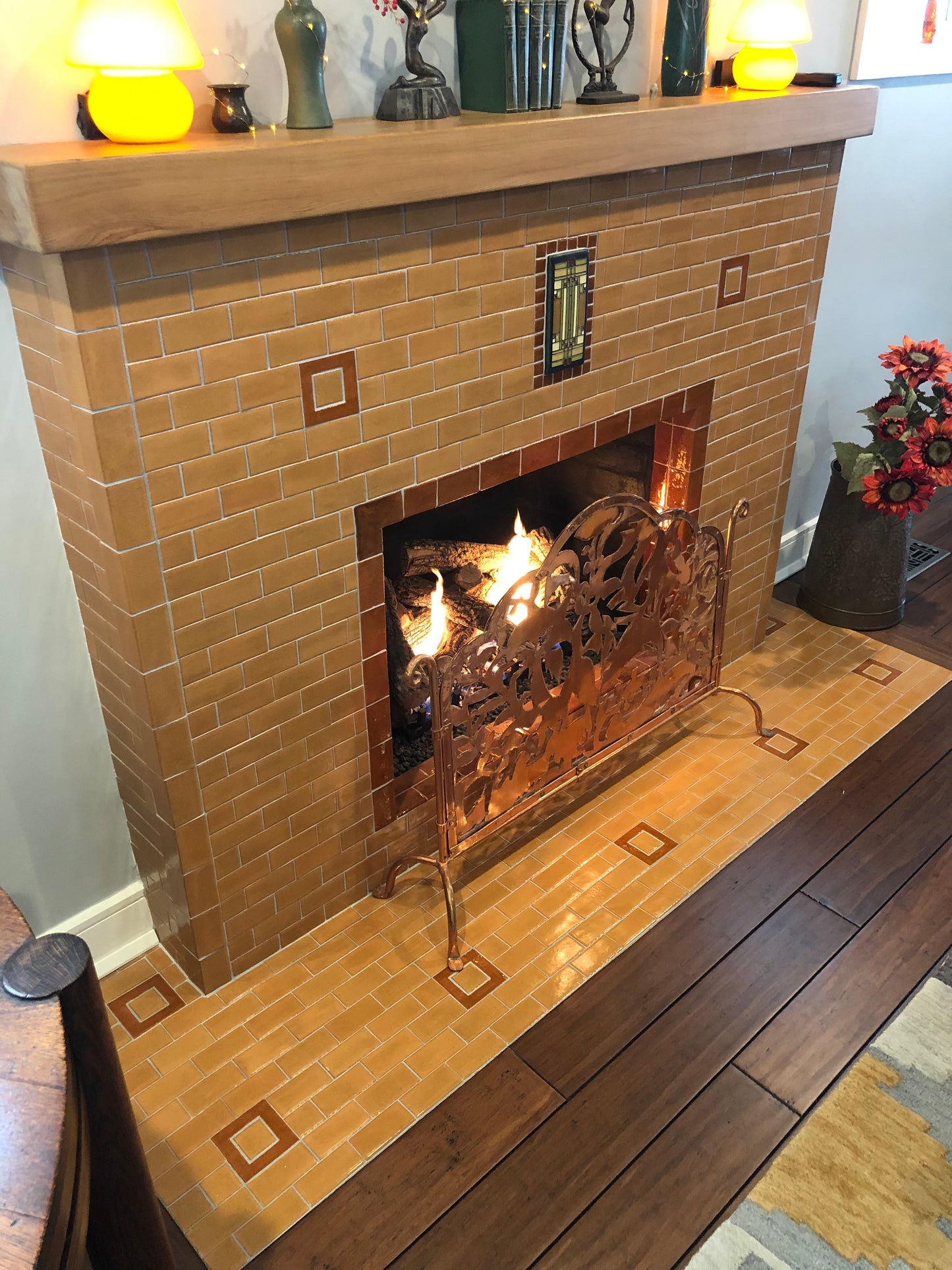 Fireplace with Cut-Out-Tiles in Milk Chocolate